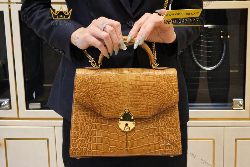 Kỳ Lân Luxury Tui xach nu da Alligator mau vang nau 10 Túi xách nữ da Alligator màu vàng nâu