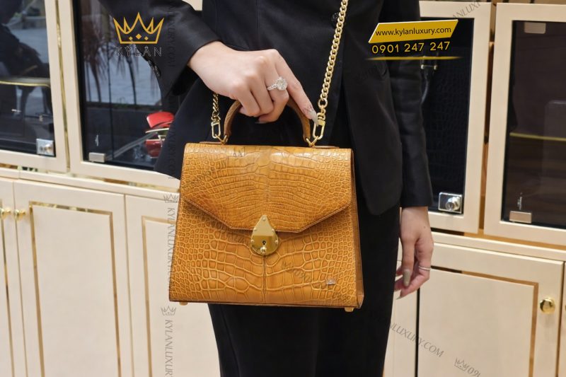Túi xách nữ da Alligator màu vàng nâu