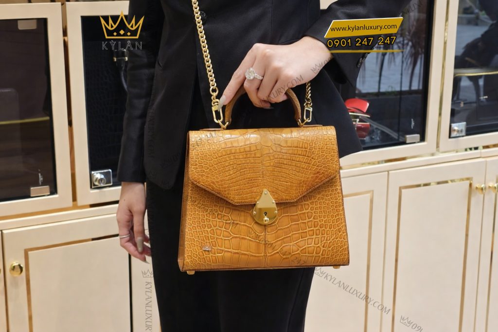 Kỳ Lân Luxury Tui xach nu da Alligator mau vang nau 12 Túi xách nữ da Alligator màu vàng nâu