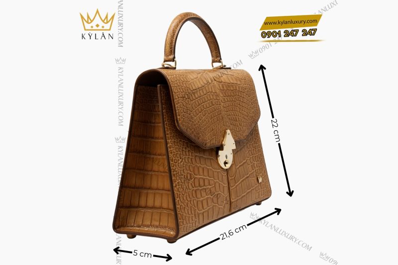 Túi xách nữ da Alligator màu vàng nâu