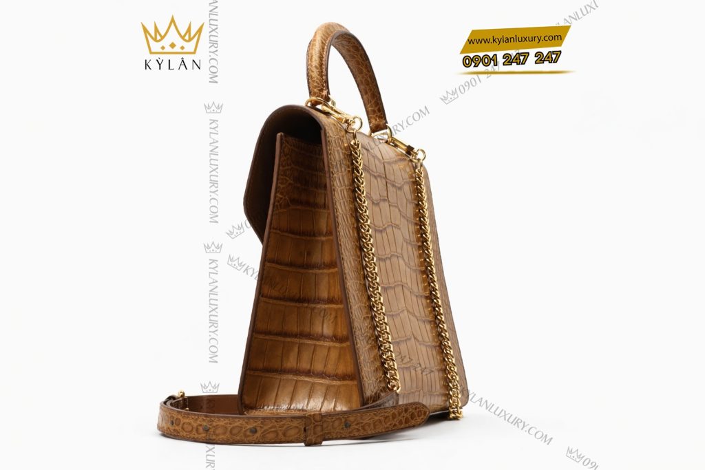 Kỳ Lân Luxury Tui xach nu da Alligator mau vang nau 4 Túi xách nữ da Alligator màu vàng nâu