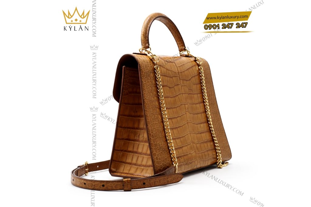 Túi xách nữ da Alligator màu vàng nâu