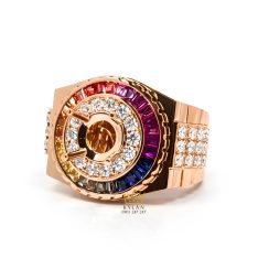 Vỏ nhẫn Rolex vàng hồng Au750 đính kim cương và đá quý Rainbow