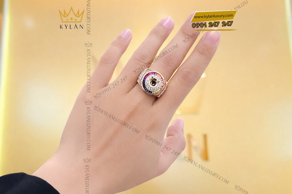 Vỏ nhẫn Rolex vàng hồng Au750 đính kim cương và đá quý Rainbow 7 Vỏ nhẫn Rolex vàng hồng Au750 đính kim cương và đá quý Rainbow