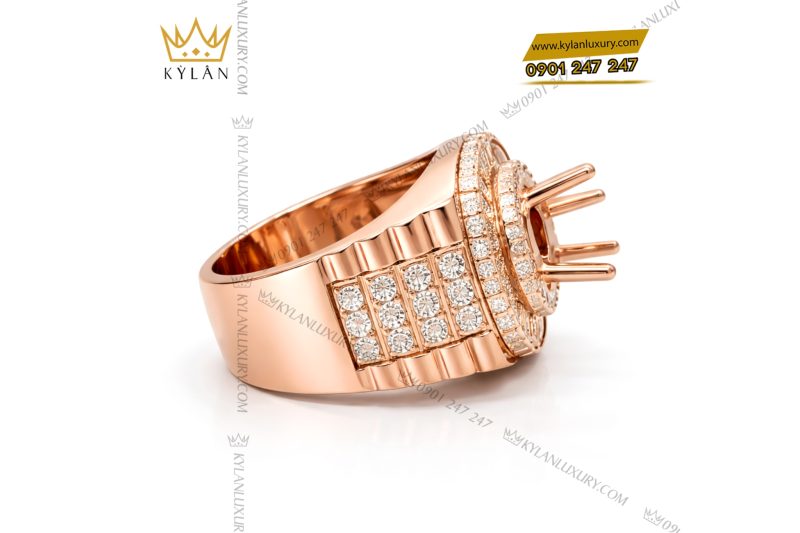 Vỏ nhẫn Rolex vàng hồng Au750 đính kim cương và đá quý Rainbow