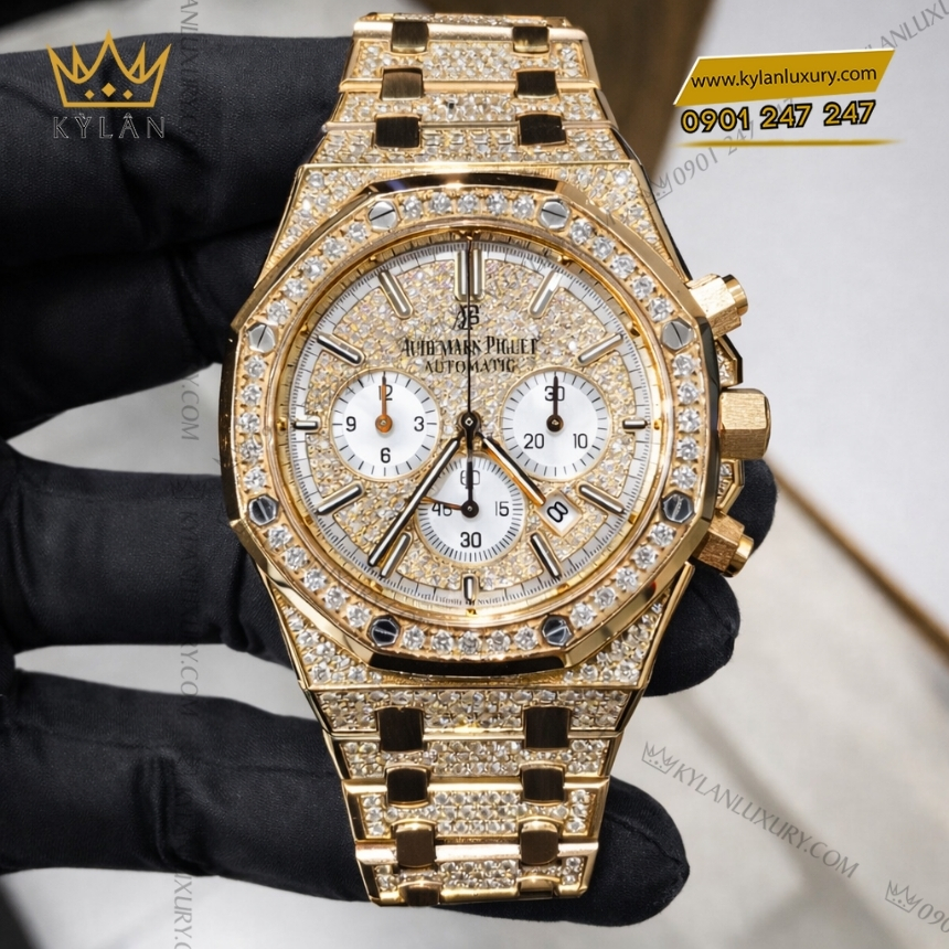 Kỳ Lân Luxury audemars piguet royal oak chronograph 26322or zz 1222or 01 5 Đồng hồ Royal Oak Chronograph vàng hồng full kim cương 41mm
