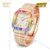 Đồng hồ Cartier Santos vàng hồng custom full kim cương vành rainbow