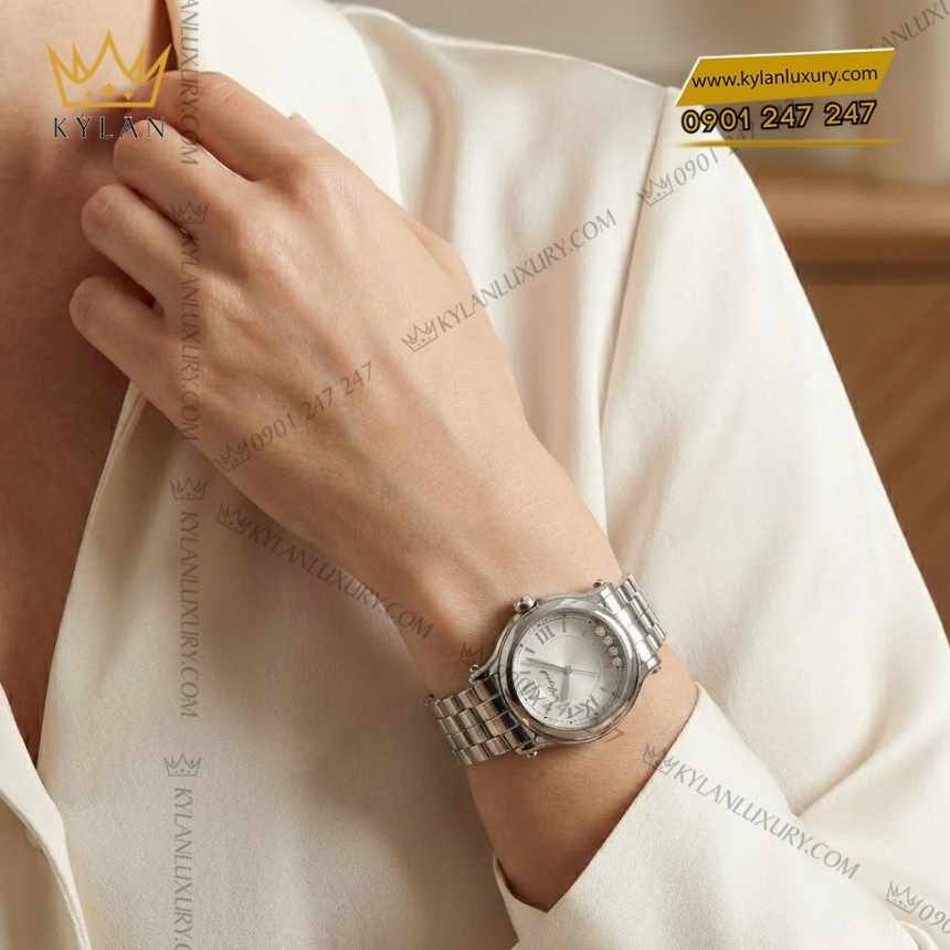 Kỳ Lân Luxury chopard happy sport 278608 3002 thep mat bac 6 Đồng hồ Chopard Happy Sport mặt bạc kim cương 278608-3002