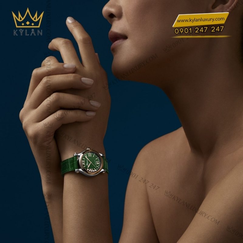 Đồng hồ Chopard Happy Sport mặt xanh lá kim cương 278573-6032