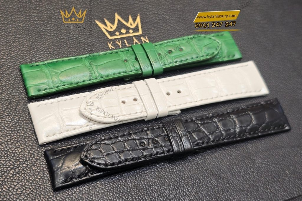 Kỳ Lân Luxury day dong ho chopard da ca sau xanh la 3 Dây đồng hồ Chopard da cá sấu xanh lá