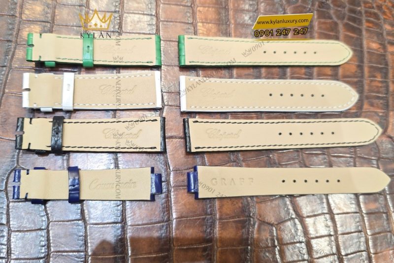 Dây đồng hồ Graff da cá sấu xanh dương