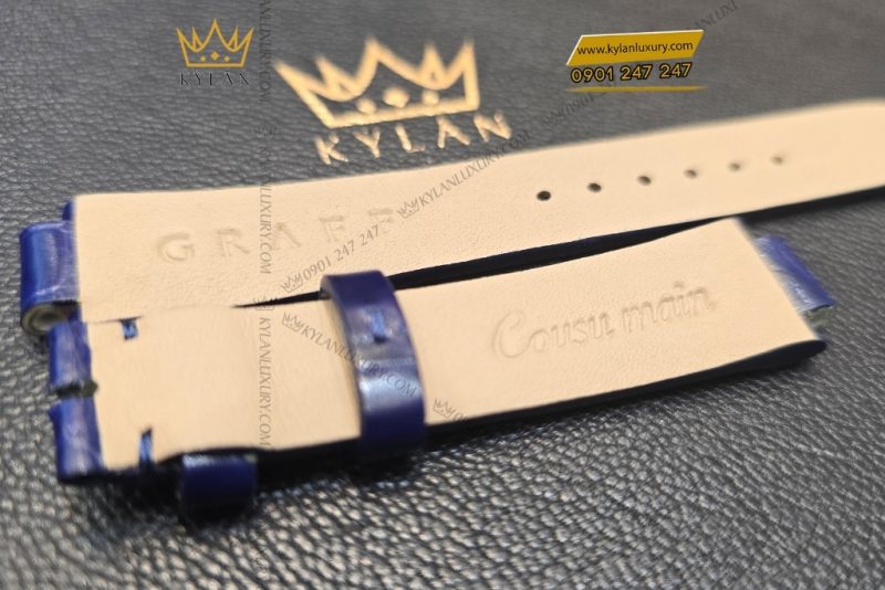 Dây đồng hồ Graff da cá sấu xanh dương