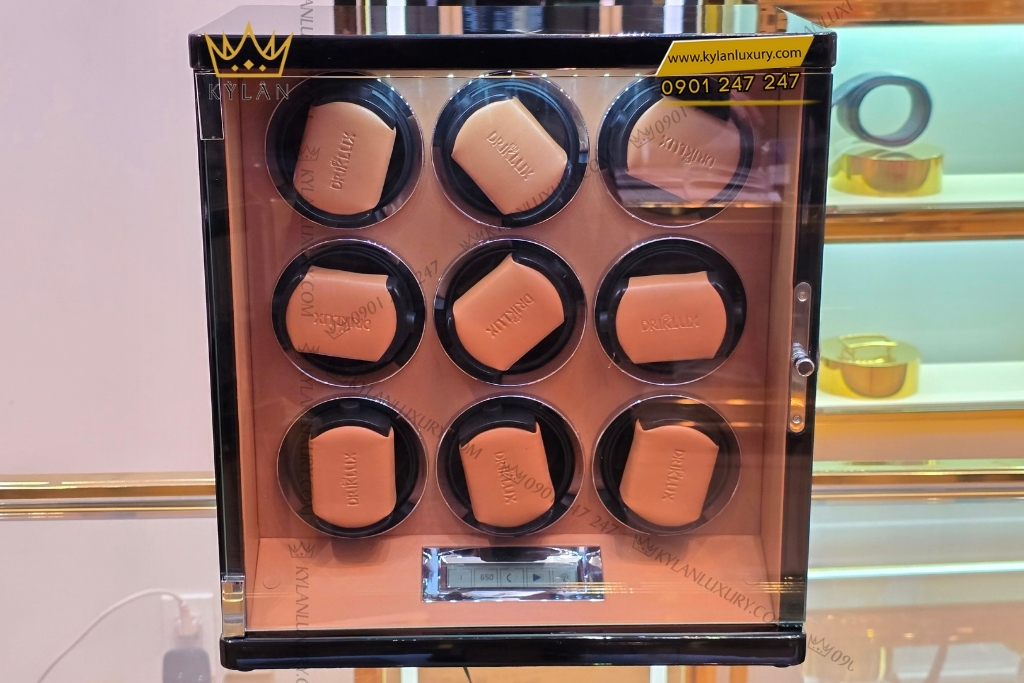 Kỳ Lân Luxury hop xoay dong ho driklux 9 ngan khoa van tay 3 Hộp xoay đồng hồ Driklux khóa vân tay 9 ngăn