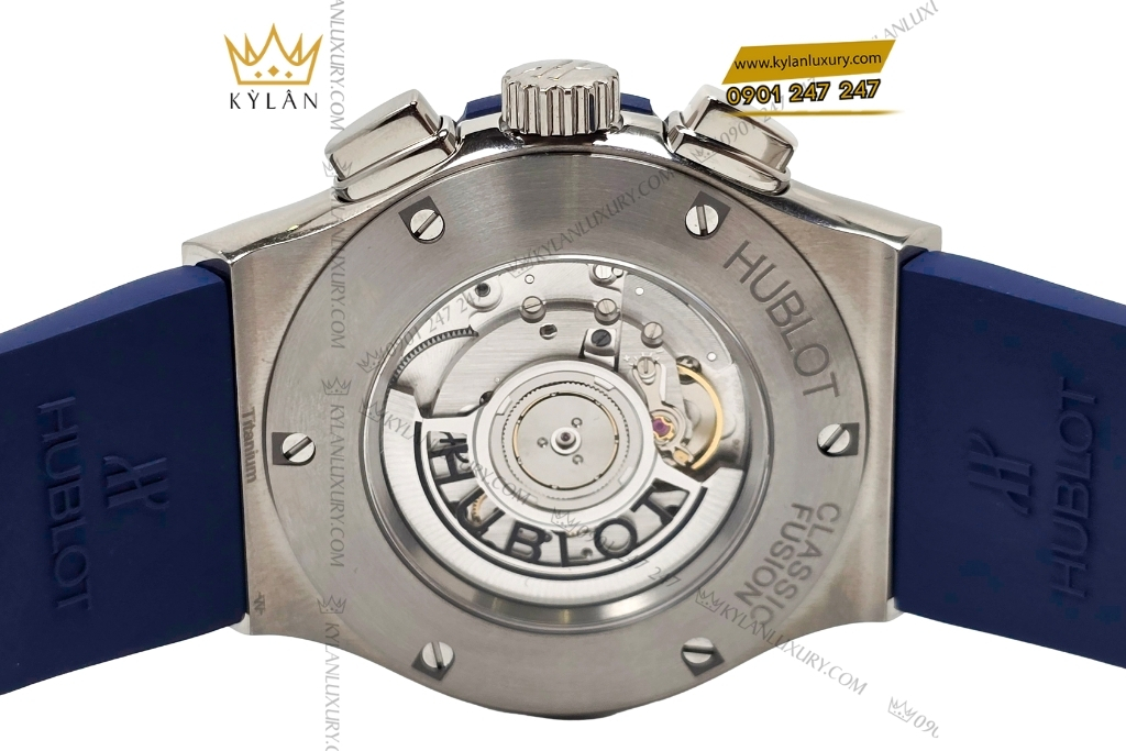 Kỳ Lân Luxury hublot chronograph titanium blue 45mm bezel kim cuong 10 Đồng hồ Hublot Classic Fusion Chronograph Titanium Blue custom vành kim 45mm