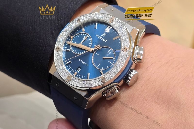 Đồng hồ Hublot Classic Fusion Chronograph Titanium Blue custom vành kim 45mm