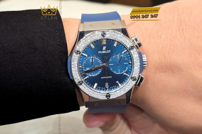 Đồng hồ Hublot Classic Fusion Chronograph Titanium Blue custom vành kim 45mm