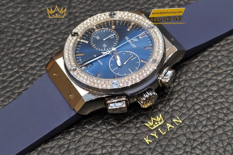 Đồng hồ Hublot Classic Fusion Chronograph Titanium Blue custom vành kim 45mm