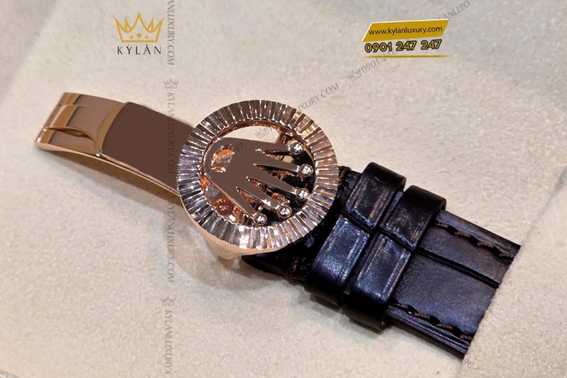 Khóa gập Rolex vương miện vành khía vàng hồng Au750
