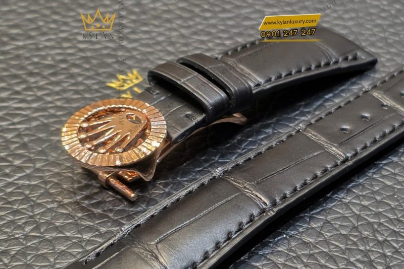 Khóa gập Rolex vương miện vành khía vàng hồng Au750