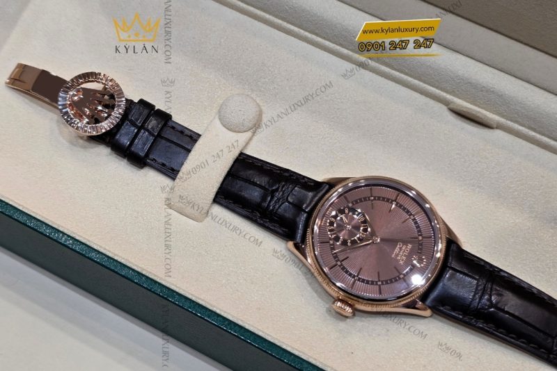Khóa gập Rolex vương miện vành khía vàng hồng Au750