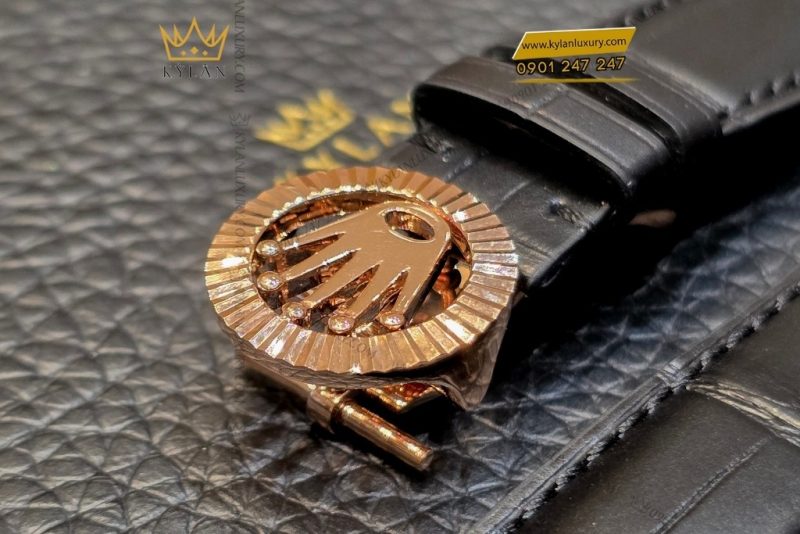 Khóa gập Rolex vương miện vành khía vàng hồng Au750