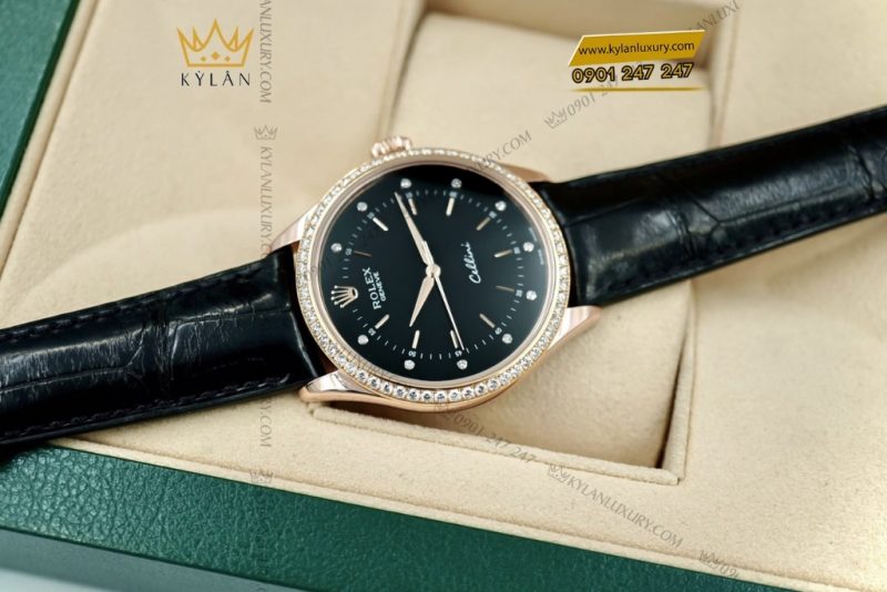 Đồng hồ Rolex Cellini mặt đen vành kim cương 50705RBR-0014