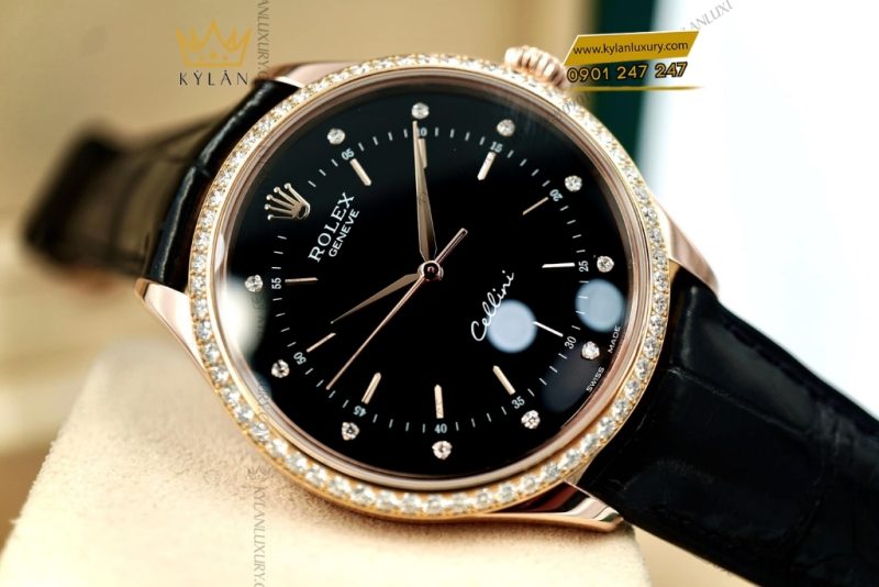 Đồng hồ Rolex Cellini mặt đen vành kim cương 50705RBR-0014