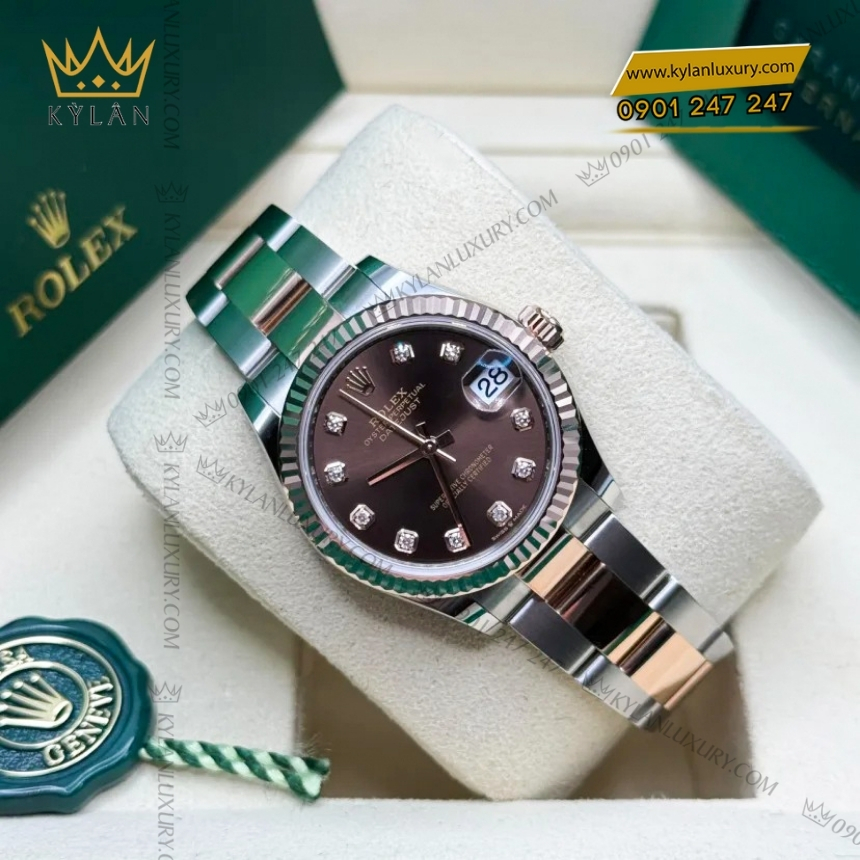 Kỳ Lân Luxury rolex datejust 31 278271 0027 chocolate kim cuong 3 Đồng hồ Rolex Datejust 31 mặt chocolate kim cương 278271-0027