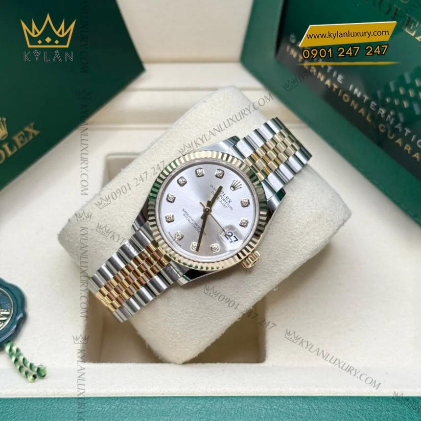 Kỳ Lân Luxury rolex datejust 31 278273 0020 mat bac kim cuong 4 Đồng hồ Rolex Datejust 31 mặt số bạc kim cương 278273-0020