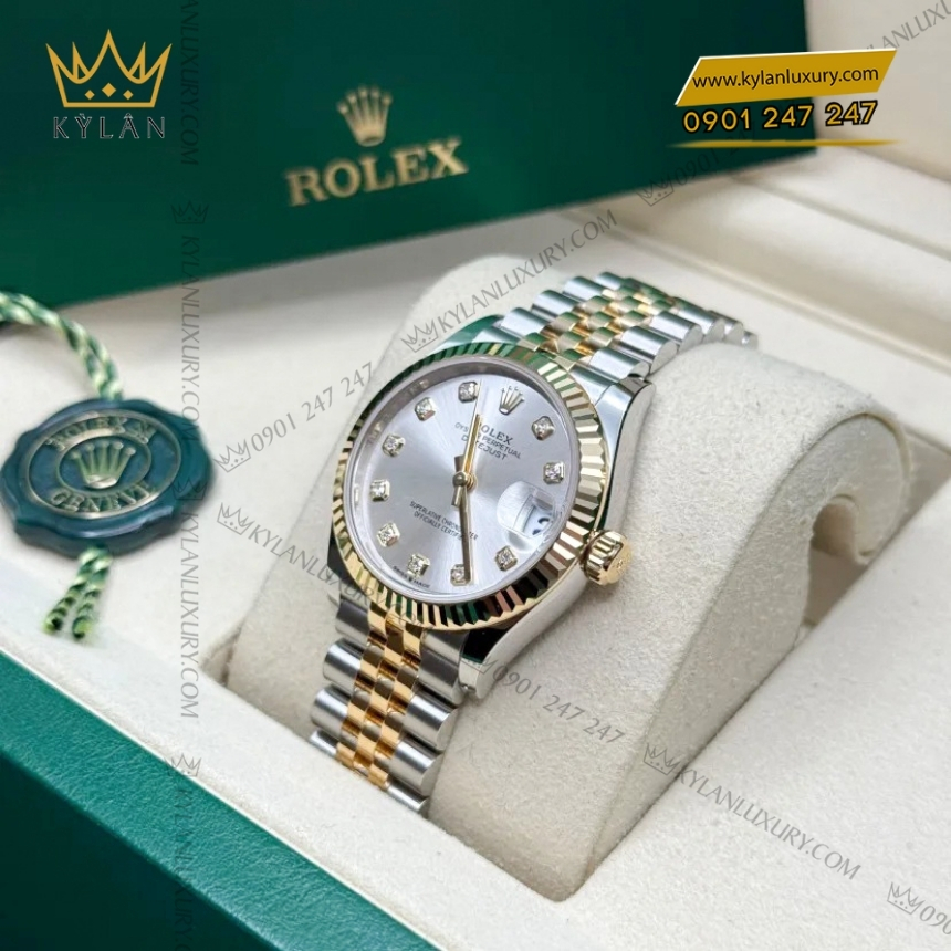 Kỳ Lân Luxury rolex datejust 31 278273 0020 mat bac kim cuong 5 Đồng hồ Rolex Datejust 31 mặt số bạc kim cương 278273-0020