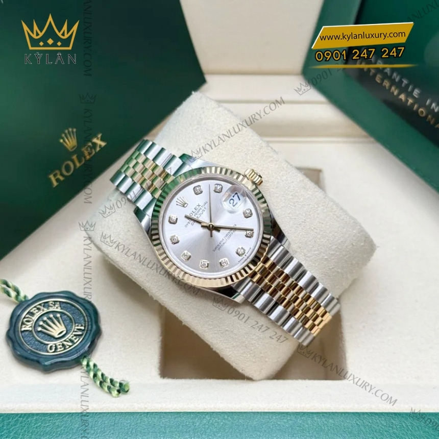 Kỳ Lân Luxury rolex datejust 31 278273 0020 mat bac kim cuong 7 Đồng hồ Rolex Datejust 31 mặt số bạc kim cương 278273-0020