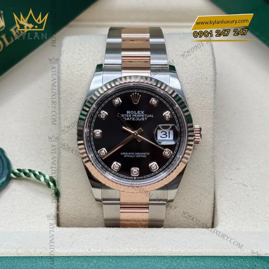 Kỳ Lân Luxury rolex datejust 36 126231 0020 mat den kim cuong 2 Đồng hồ Rolex Datejust 36 mặt đen kim cương 126231-0020