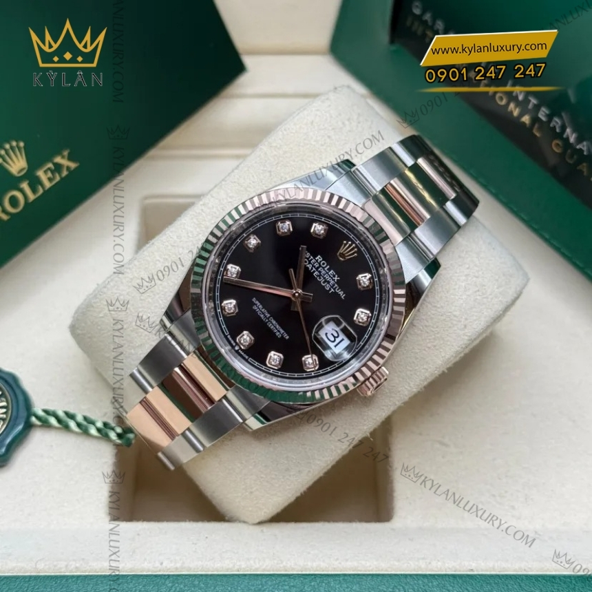 Kỳ Lân Luxury rolex datejust 36 126231 0020 mat den kim cuong 3 Đồng hồ Rolex Datejust 36 mặt đen kim cương 126231-0020
