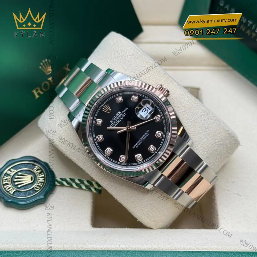 Kỳ Lân Luxury rolex datejust 36 126231 0020 mat den kim cuong 8 Đồng hồ Rolex Datejust 36 mặt đen kim cương 126231-0020