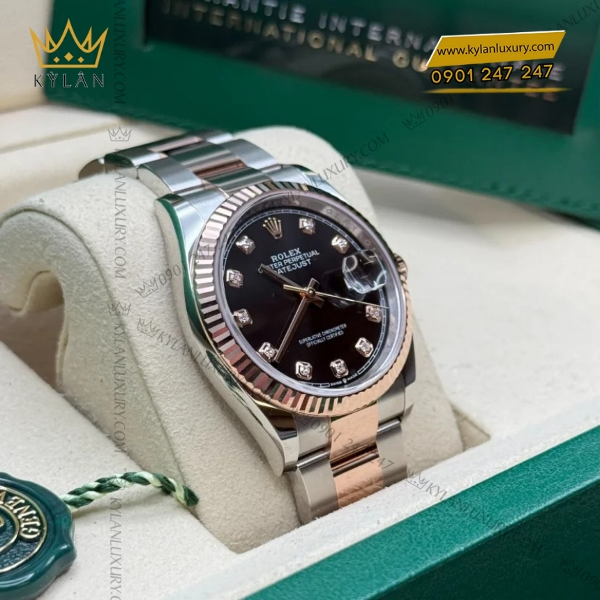 Kỳ Lân Luxury rolex datejust 36 126231 0020 mat den kim cuong 9 Đồng hồ Rolex Datejust 36 mặt đen kim cương 126231-0020