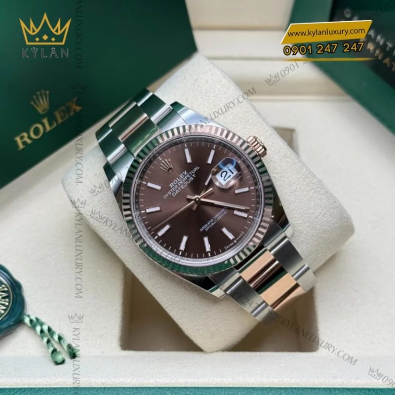 Đồng hồ Rolex Datejust 36 mặt chocolate cọc dạ quang 126231-0044