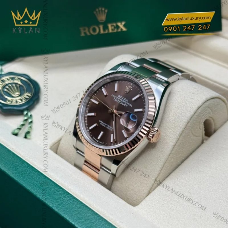 Đồng hồ Rolex Datejust 36 mặt chocolate cọc dạ quang 126231-0044