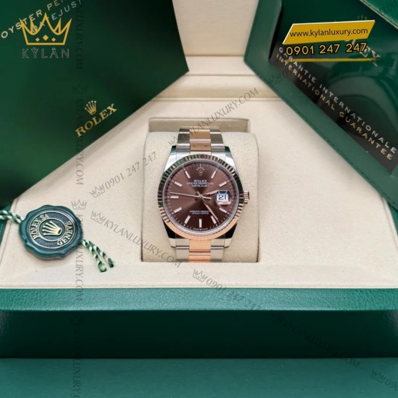Đồng hồ Rolex Datejust 36 mặt chocolate cọc dạ quang 126231-0044