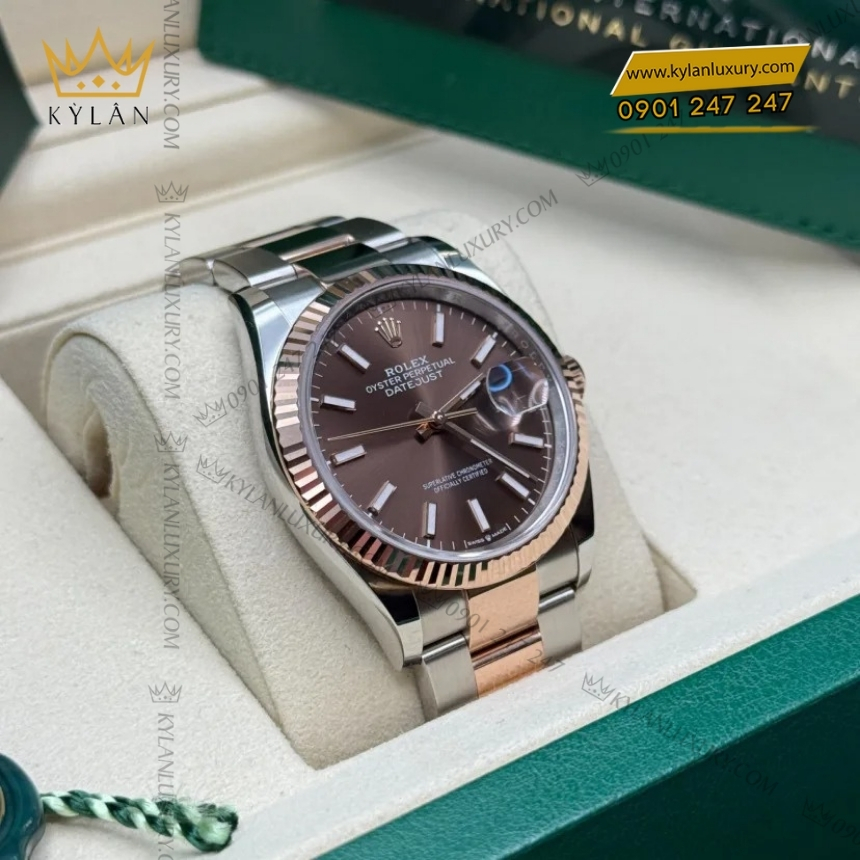 Kỳ Lân Luxury rolex datejust 36 126231 0044 chocolate da quang 8 1 Đồng hồ Rolex Datejust 36 mặt chocolate cọc dạ quang 126231-0044