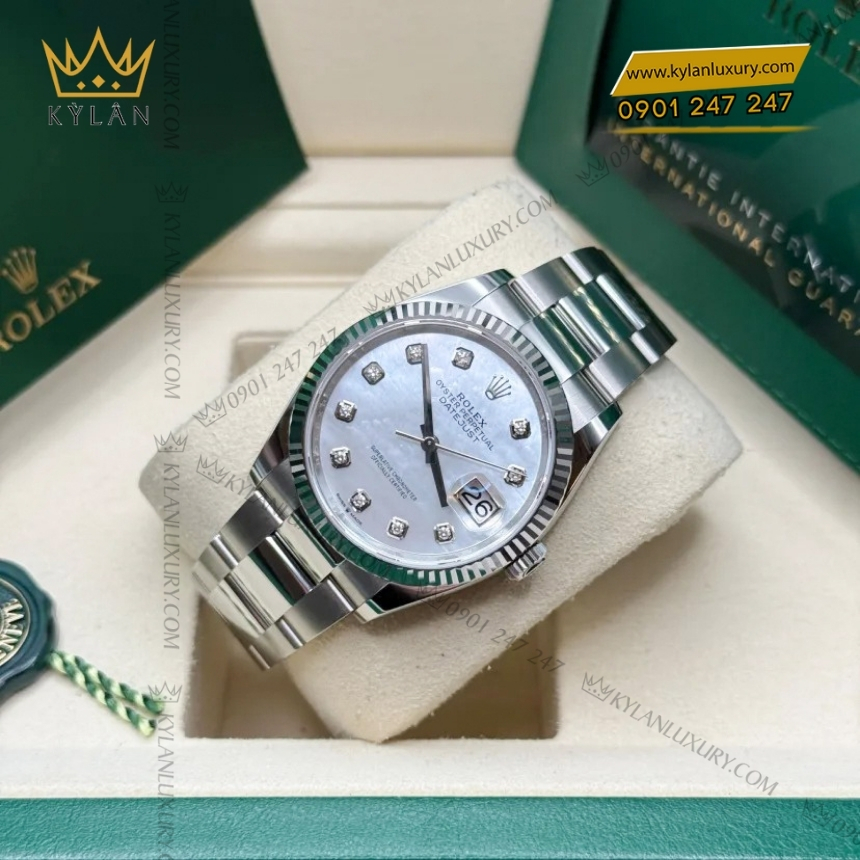 Kỳ Lân Luxury rolex datejust 36 126234 0020 xa cu kim cuong 5 Đồng hồ Rolex Datejust 36 mặt xà cừ kim cương 126234-0020