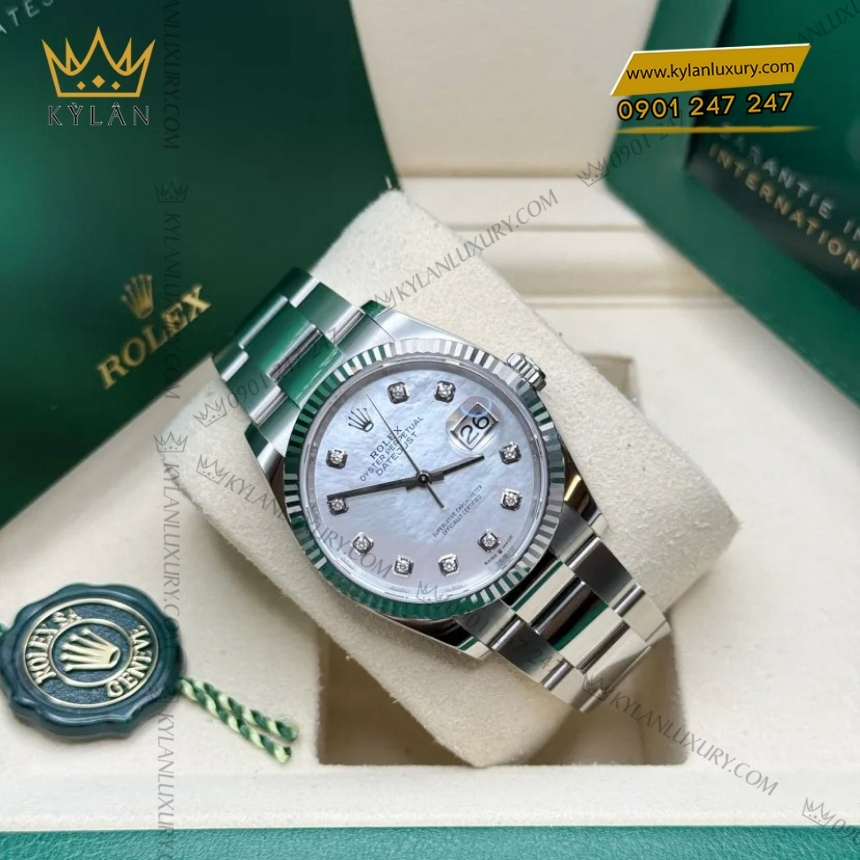 Kỳ Lân Luxury rolex datejust 36 126234 0020 xa cu kim cuong 8 Đồng hồ Rolex Datejust 36 mặt xà cừ kim cương 126234-0020