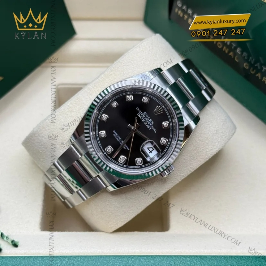 Kỳ Lân Luxury rolex datejust 36 126234 0028 den kim cuong 2 Đồng hồ Rolex Datejust 36 mặt đen cọc kim cương 126234-0028