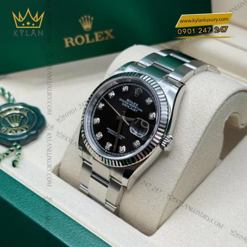 Đồng hồ Rolex Datejust 36 mặt đen cọc kim cương 126234-0028