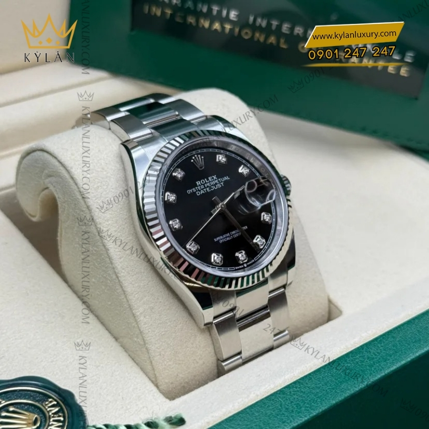 Kỳ Lân Luxury rolex datejust 36 126234 0028 den kim cuong 9 Đồng hồ Rolex Datejust 36 mặt đen cọc kim cương 126234-0028