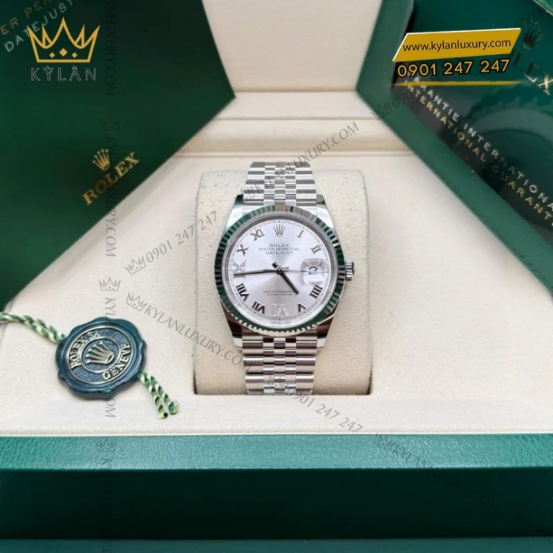 Đồng hồ Rolex Datejust 36 mặt bạc cọc La Mã 126234-0029
