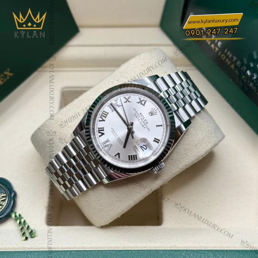 Kỳ Lân Luxury rolex datejust 36 126234 0029 bac la ma kim cuong 4 Đồng hồ Rolex Datejust 36 mặt bạc cọc La Mã 126234-0029