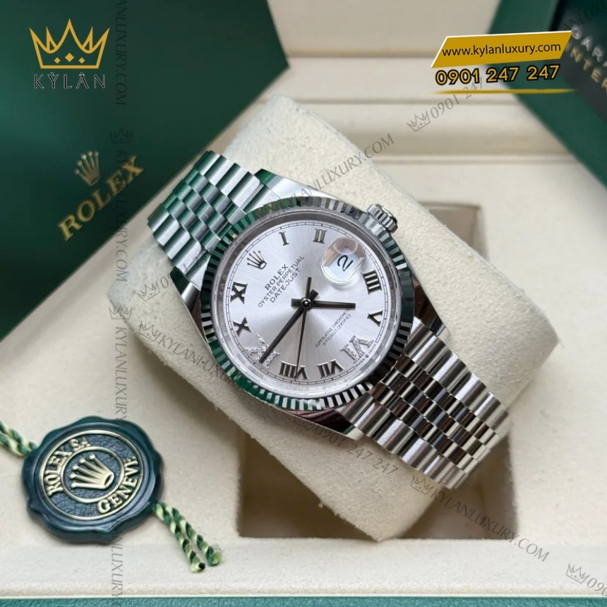 Kỳ Lân Luxury rolex datejust 36 126234 0029 bac la ma kim cuong 6 Đồng hồ Rolex Datejust 36 mặt bạc cọc La Mã 126234-0029