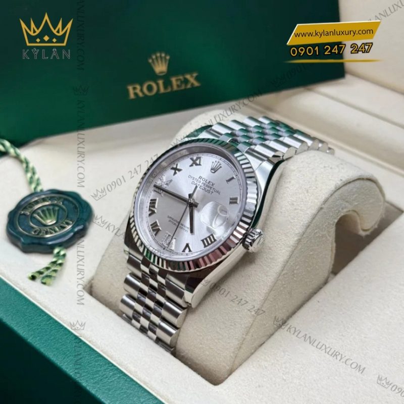 Đồng hồ Rolex Datejust 36 mặt bạc cọc La Mã 126234-0029