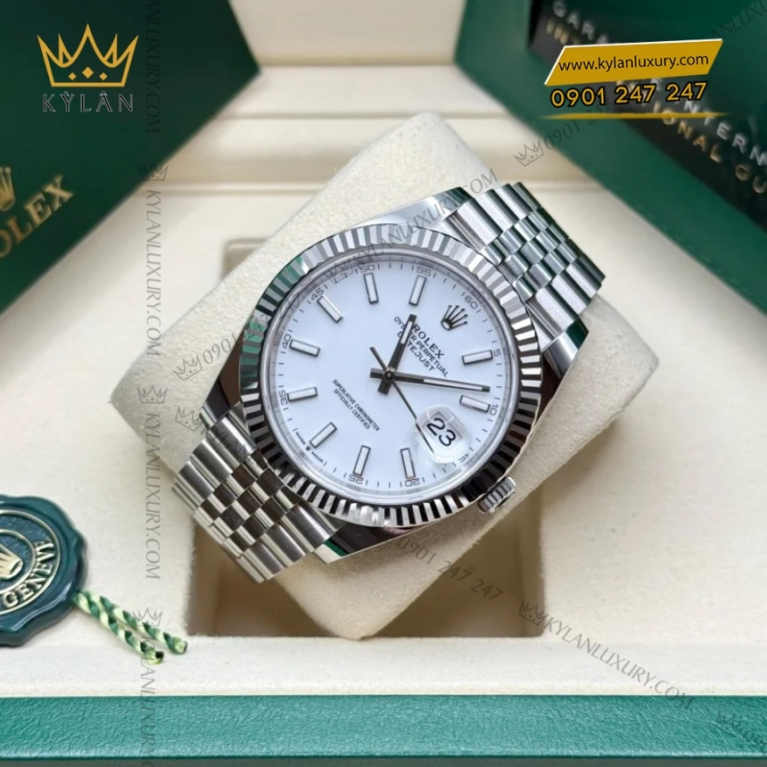 Kỳ Lân Luxury rolex datejust 41 126334 0010 trang coc da quang 5 Đồng hồ Rolex Datejust 41 mặt trắng cọc dạ quang 126334-0010