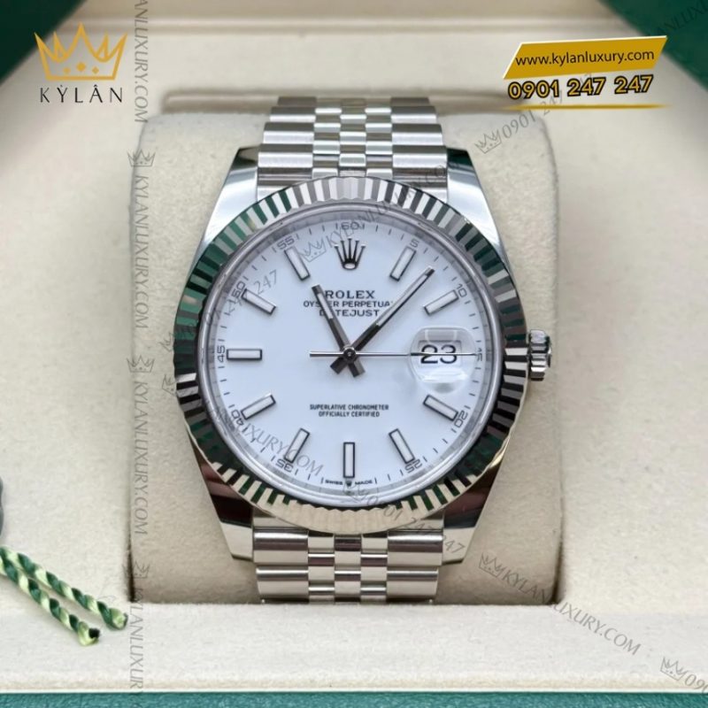 Đồng hồ Rolex Datejust 41 mặt trắng cọc dạ quang 126334-0010